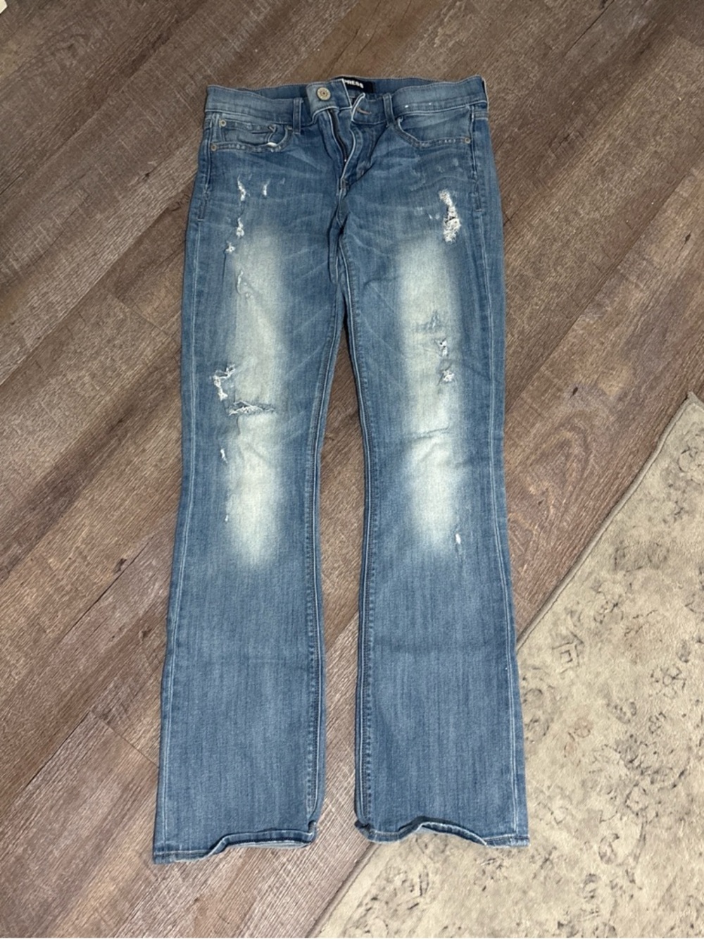 Express Light Wash Distressed Bootcut Jeans
